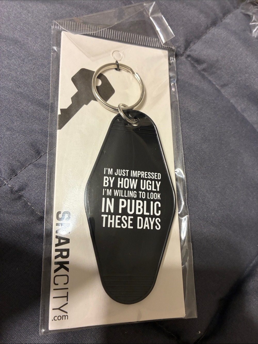 Black Novelty Keychain with Humorous Quote - NEW Sealed Packaging
